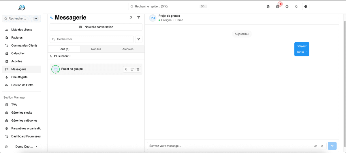 Communication client intégrée
